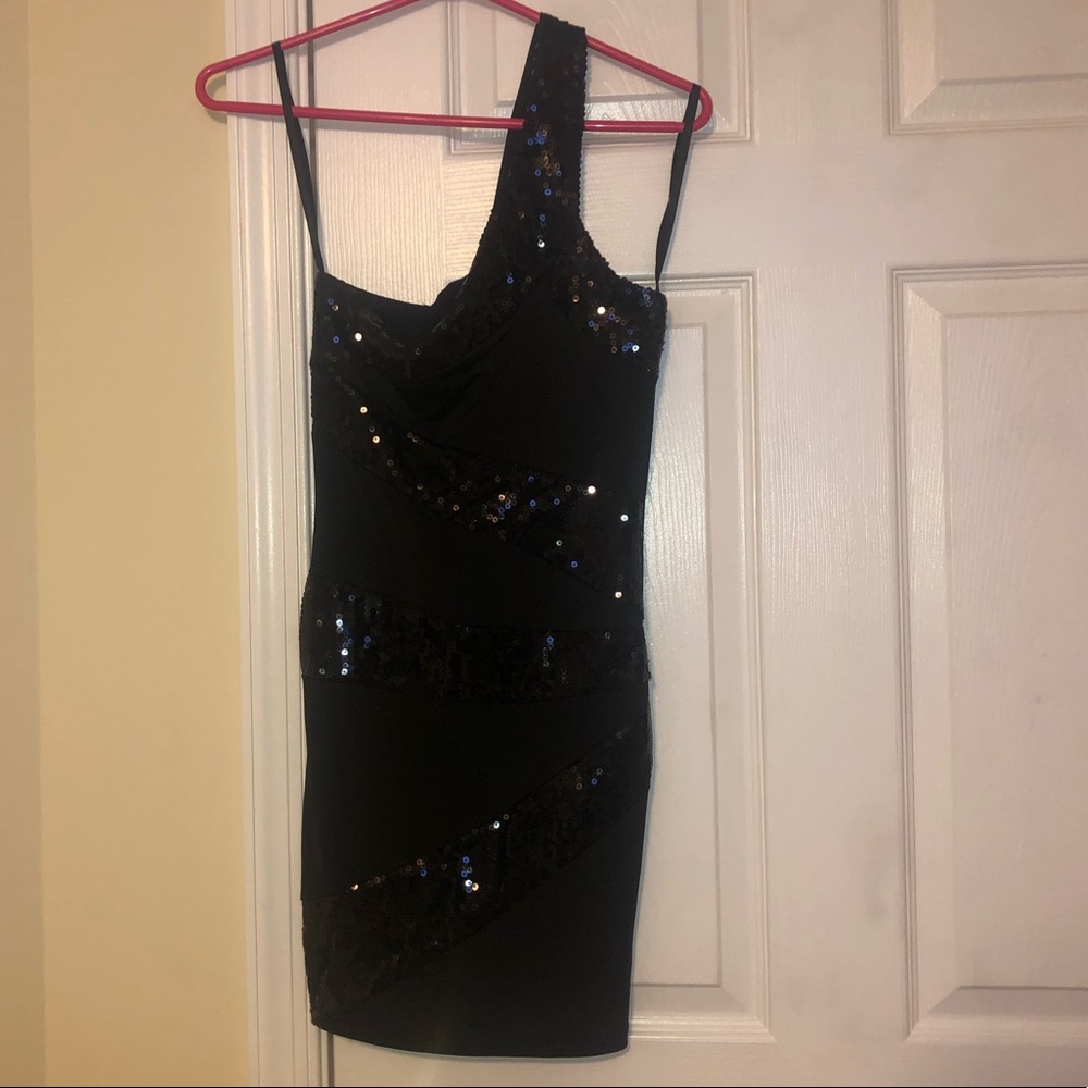 Black Sequin One Shoulder mini Dress